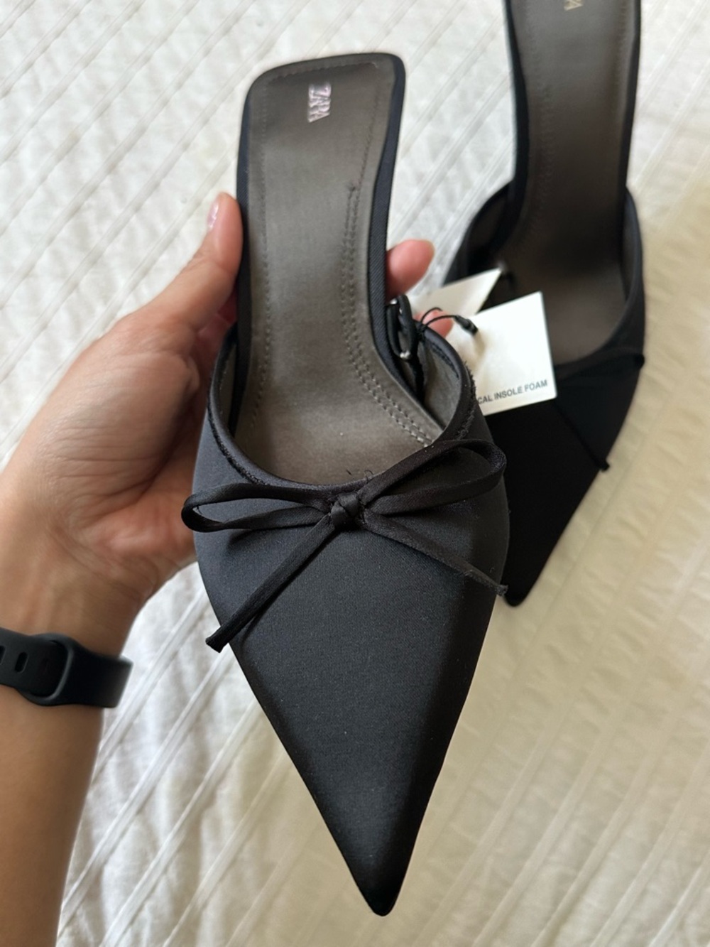 NWT Zara Black Satin Mules - Picture 3 of 5